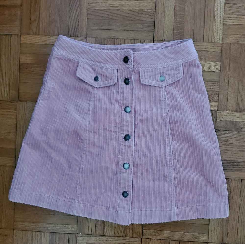 Cute Pink Corduroy Skirt with Silver Buttons
